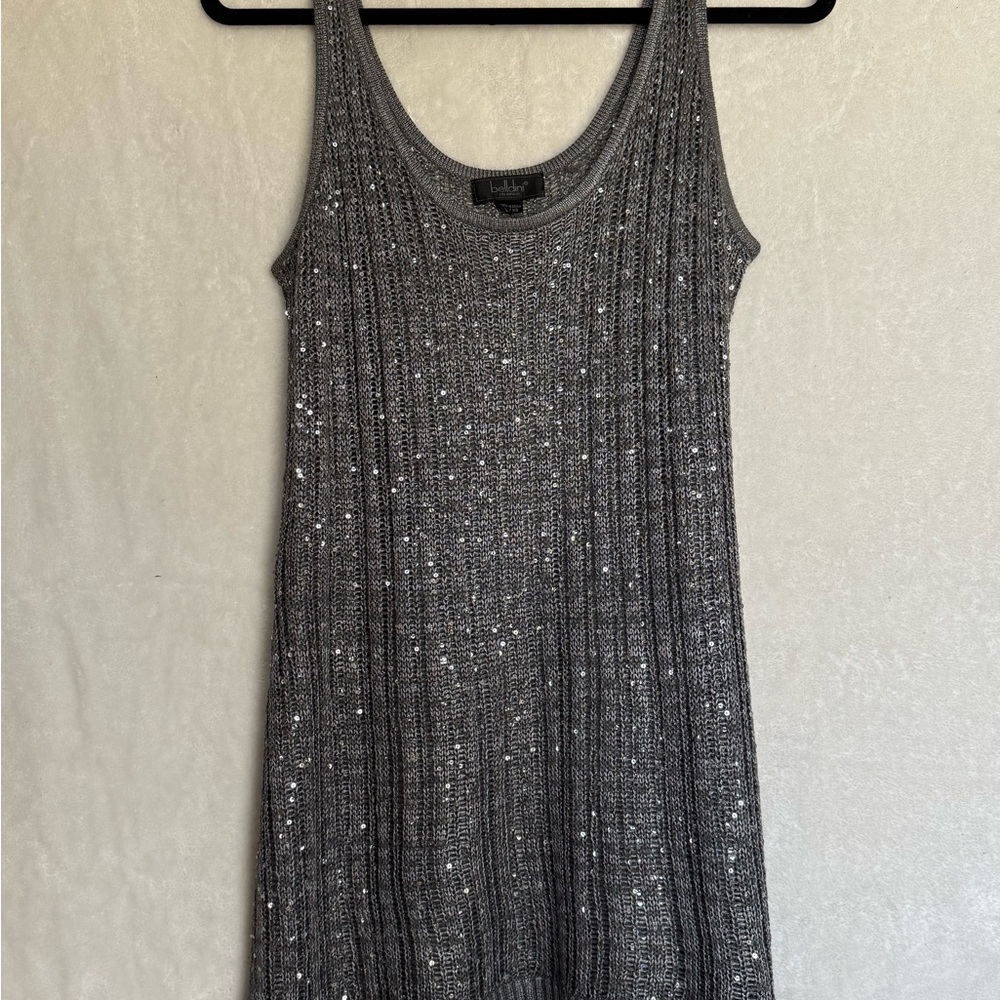 Belldini Gray Sequin Ribbed Sheath Mini Dress
